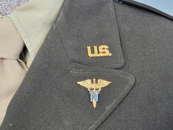 Named Army Nurse Uniform Grouping: Jacket, Skirt, Hat, Blouse, Tie & More <br> (B-34" W-24" H-34")