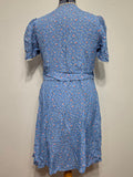 Blue Cold Rayon Flower Print Dress <br> (B-42" W-40" H-45")