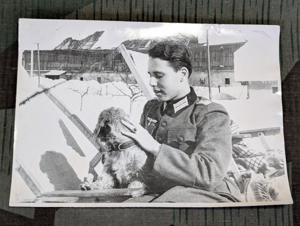 March 1944 Large Format Photo German Leutnant with Dog
