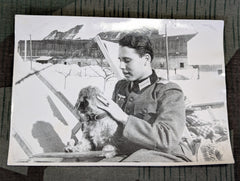 March 1944 Large Format Photo German Leutnant with Dog