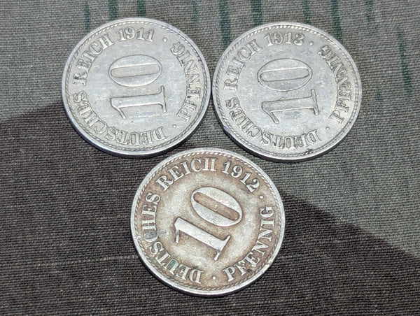 Pre-WWI 10 Pfennig German Coins 1911-1913 (Lot of 8)