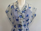 Blue Flower Print Dress and Slip <br> (B-37" W-33" H-37")