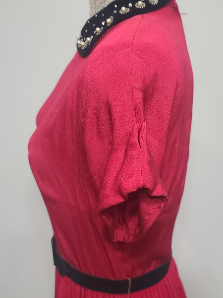 Bright Pink Dress with Velvet Collar <br> (B-37" W-27" H-41")