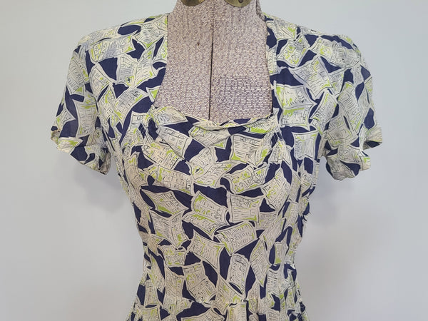 Newspaper Novelty Print Dress (as-is) <br> (B-34" W.25.5" H-34")