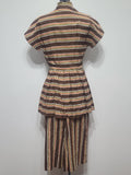 Brown Plaid Stripe Peplum Dress <br> (B-34" W-24" H-34")