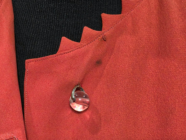 Orange Rayon Dress with Scalloped Edges <br> (B-40" W-30.5" H-38")