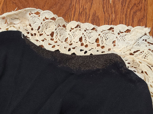 Black Rayon Peplum Dress with Lace Top <br> (B-34" W-27" H-37")