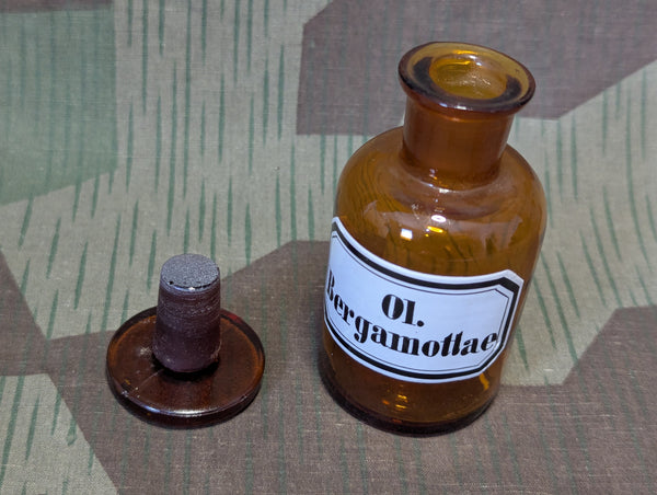 Ol. Bergamottae German Glass & Enamel Apothecary Bottle (Bergamot Essential Oil)