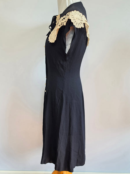 Black Dress with White Lace and Buttons <br> (B-36" W-29" H-35")