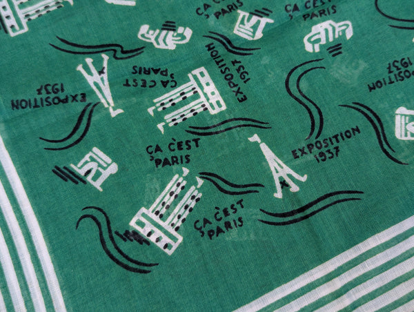 1937 French Paris Exposition Souvenir Handkerchief
