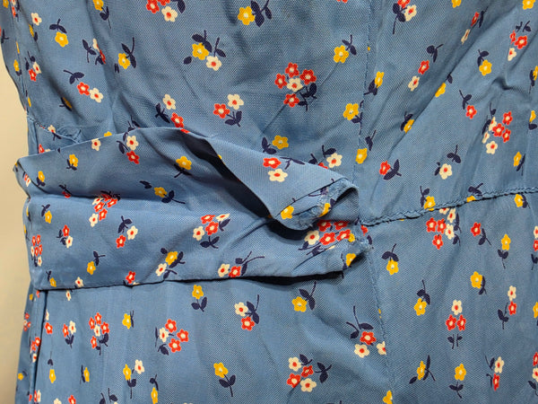 Blue Cold Rayon Flower Print Dress <br> (B-42" W-40" H-45")