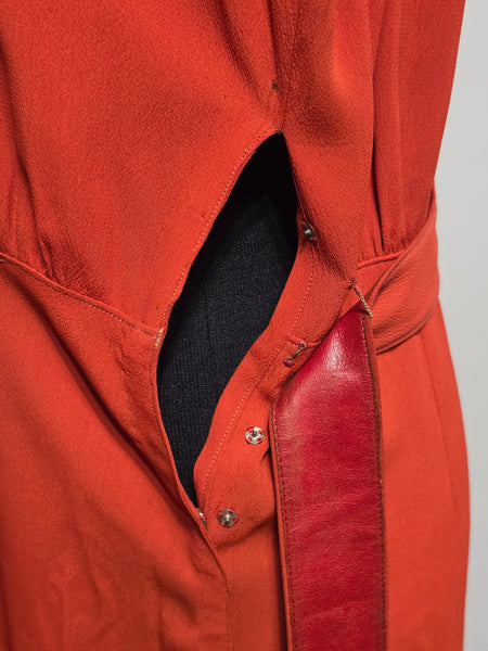 Orange Rayon Dress with Scalloped Edges <br> (B-40" W-30.5" H-38")