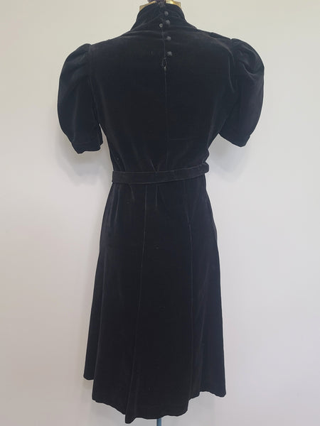 German Black Velvet Dress with Sequin Bow <br> (B-36" W-27" H-35")