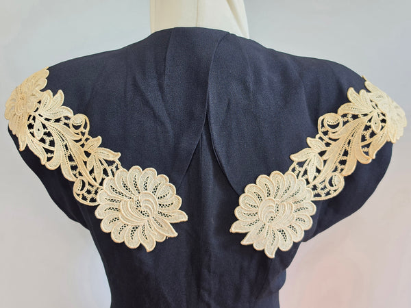 Black Dress with White Lace and Buttons <br> (B-36" W-29" H-35")