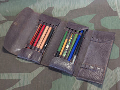 Large Leather Pencil Case Mostly Full