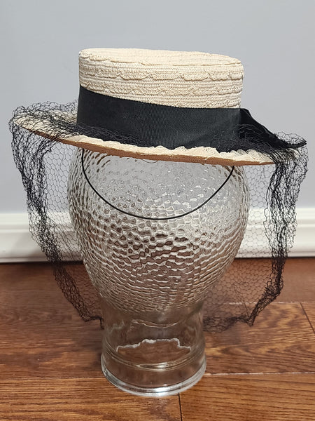 White Straw Tilt Hat with Netting