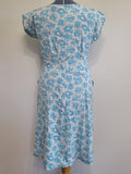 Blue Flower Print Dress Asymmetrical Button Design <br> (B-41" W-36" H-43")
