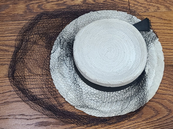 White Straw Tilt Hat with Netting