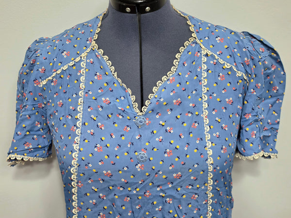 Blue Cold Rayon Flower Print Dress <br> (B-42" W-40" H-45")