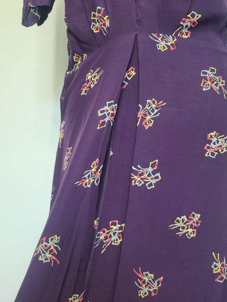 Purple Dress with Bow Print <br> (B-40" W-30" H-37")