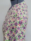Purple Flower Print Zipper Front House Dress <br> (B-50" W-44" H-52")