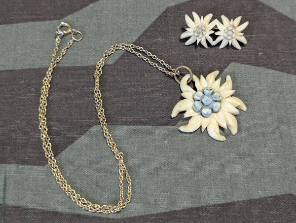 Edelweiss Flower Carved Bone Necklace & Pin