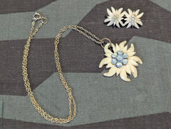 Edelweiss Flower Carved Bone Necklace & Pin