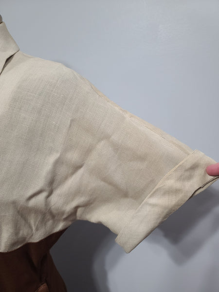 Brown and Tan Colorblock Linen Dress <br> (B-36" W-26.5" H-37")