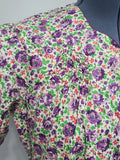 Purple Flower Print Zipper Front House Dress <br> (B-50" W-44" H-52")