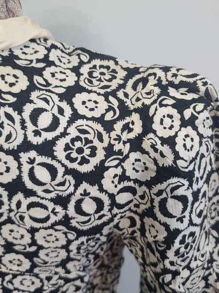 German Black and White Flower Print Dress <br> (B-34" W-26" H-32")