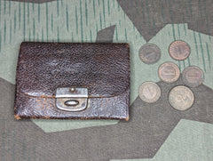 German Leather Coin Purse with Contents