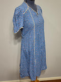 Blue Cold Rayon Flower Print Dress <br> (B-42" W-40" H-45")
