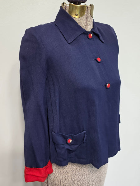 Navy Blue Smock Top with Red Trim <br> (34" Bust)