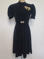 German Black Velvet Dress with Sequin Bow <br> (B-36" W-27" H-35")