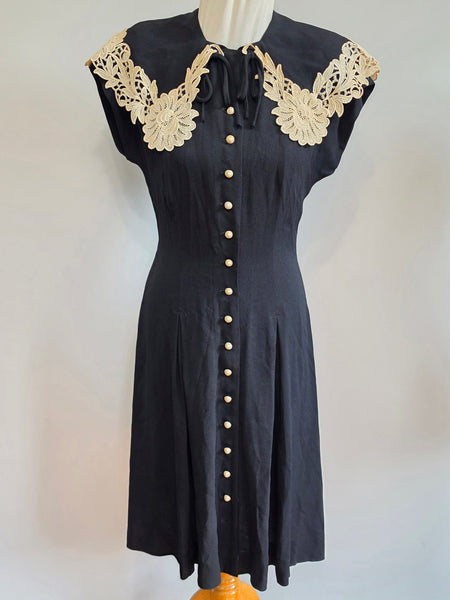 Black Dress with White Lace and Buttons <br> (B-36" W-29" H-35")