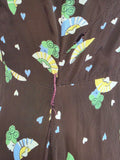 Cold Rayon Lady and Fan Novelty Print Dress <br> (B-36" W-27" H-35")