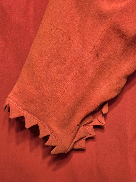Orange Rayon Dress with Scalloped Edges <br> (B-40" W-30.5" H-38")