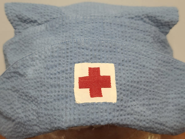 American Red Cross Blue Seersucker Dress and Hat <br> (B-42" W-36" H-41")