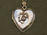 Marine Corps Sweetheart Heart Locket Necklace Mother of Pearl