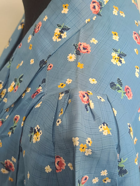 Blue Flower Print Dress and Belt <br> (B-41" W-36" H-44")