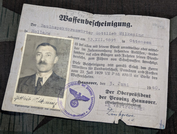 Original German Oilcloth Identification and Weapon Permit