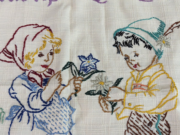 Hand Embroidered German Pillow Case Mountain Flowers