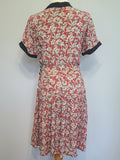 German Red White Black Flower Print Rayon Dress <br> (B-38" W-28" H-35")