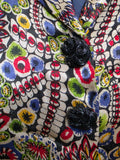 Black Rayon Dress with Colorful Print Wrap Around Top <br> (B-42" W-35" H-41")