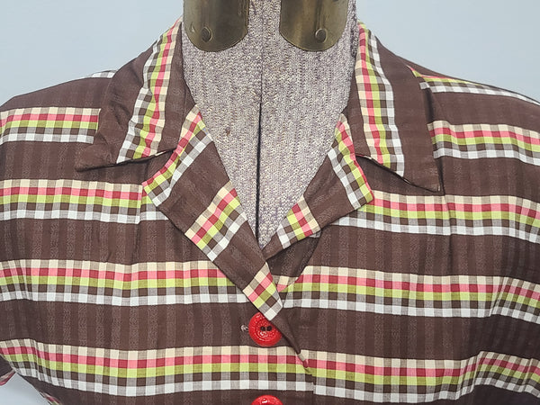 Brown Plaid Stripe Peplum Dress <br> (B-34" W-24" H-34")