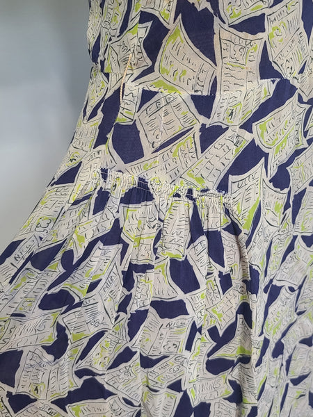 Newspaper Novelty Print Dress (as-is) <br> (B-34" W.25.5" H-34")
