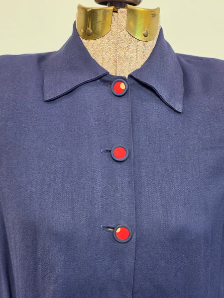 Navy Blue Smock Top with Red Trim <br> (34" Bust)