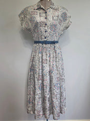 White Blue Pink Abstract Print Dress <br> (B-34" W-25.5" H-42")