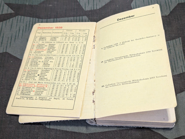 1938 Austrian Military Pocket Calendar Book