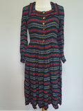 German Long Sleeve Stripe Print Dirndl Dress <br> (B-36" W-30")